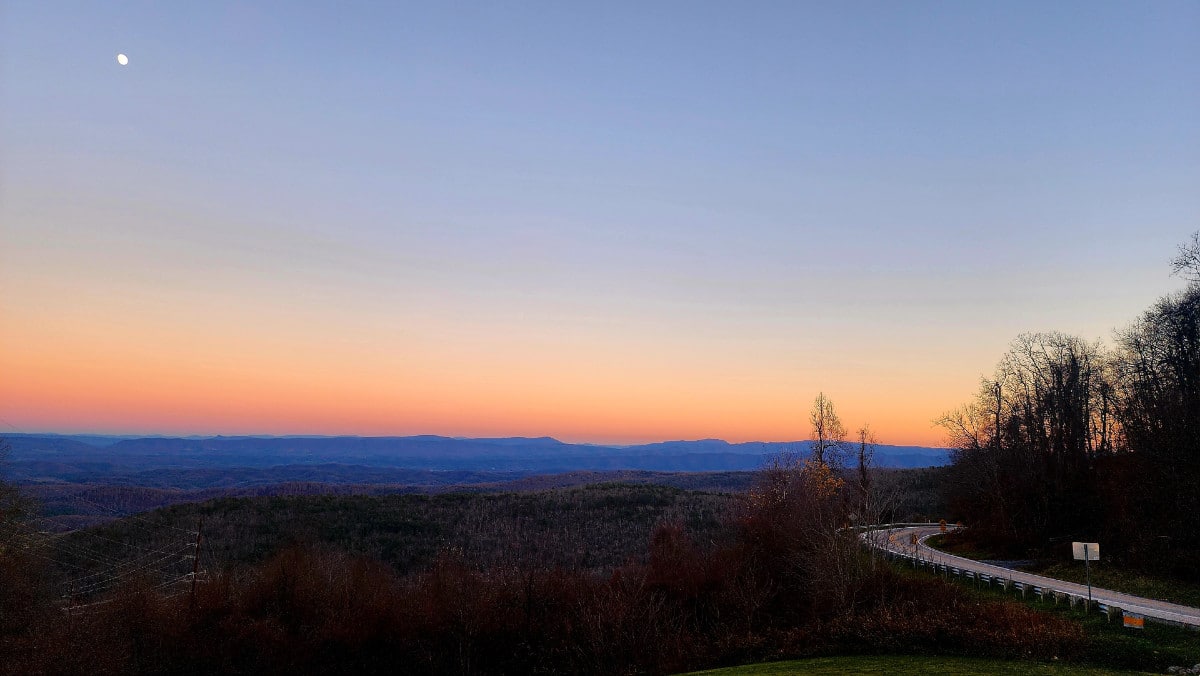 Sunset view from Dan Ingalls Overlook in Bath County, Virginia during the late winter season.