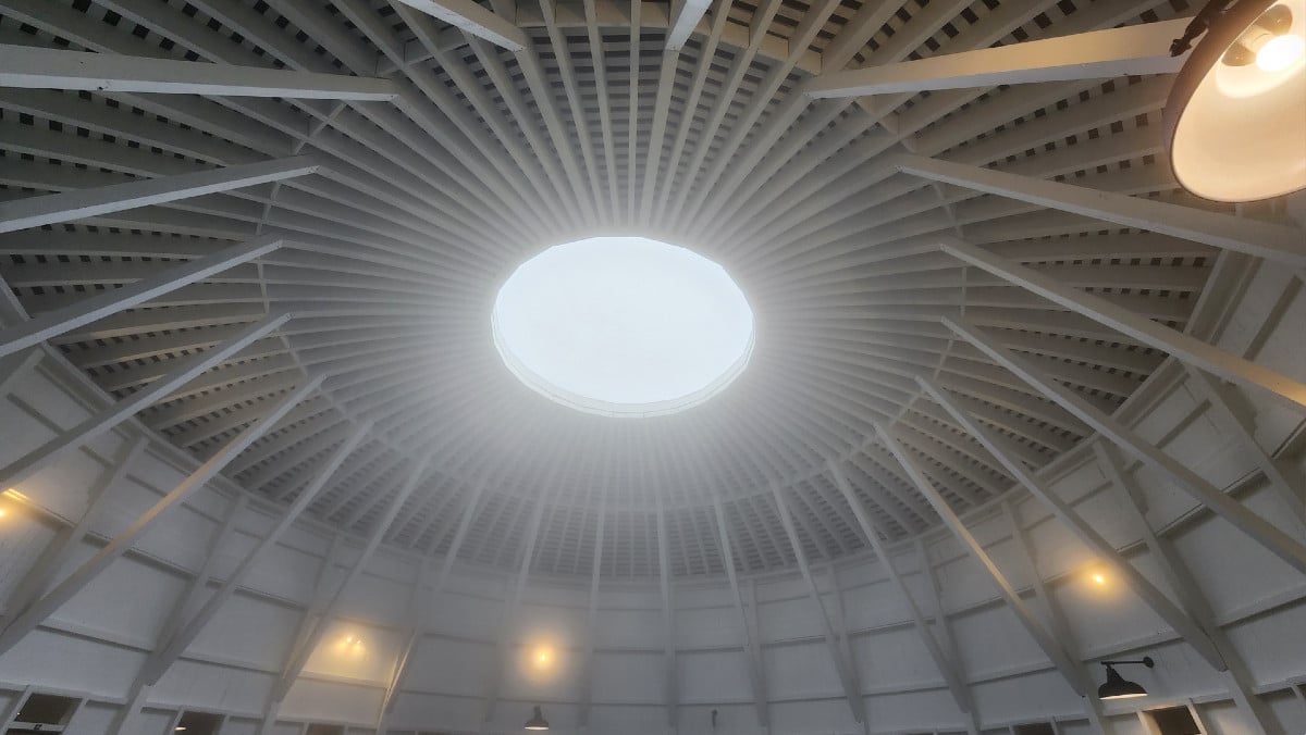 Steam rising through the oculus at the Ladies Pool at the Warm Springs Pools in Bath County, Virginia.