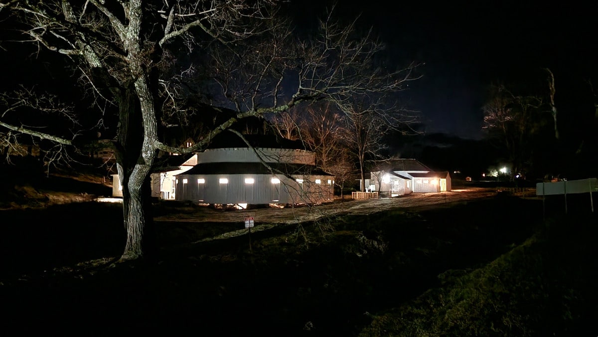 Warm Springs Pools illuminated at night in Bath County, Virginia during the quiet season.
